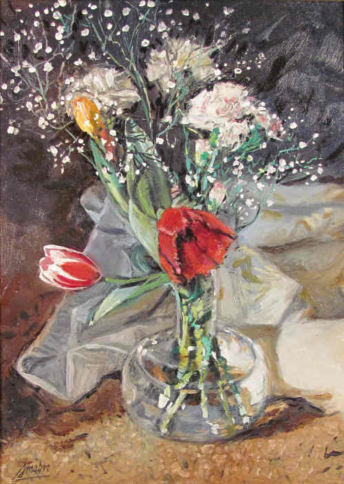 Bouquet Dans Une Bouteille Ronde 12inx16in, Oil on canvas